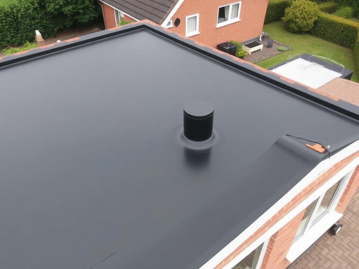 Nieuw aangelegd EPDM plat dak op een woning in 's-Hertogenbosch